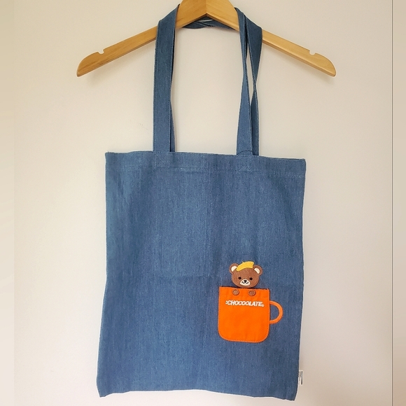 CHOCOOLATE Denim Tote Bag with Bear Graphic (NWT) - Picture 2 of 12